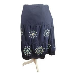 Ann Taylor Loft Blue Floral Embroidered A-Line Midi Skirt Women's 6p Lined
